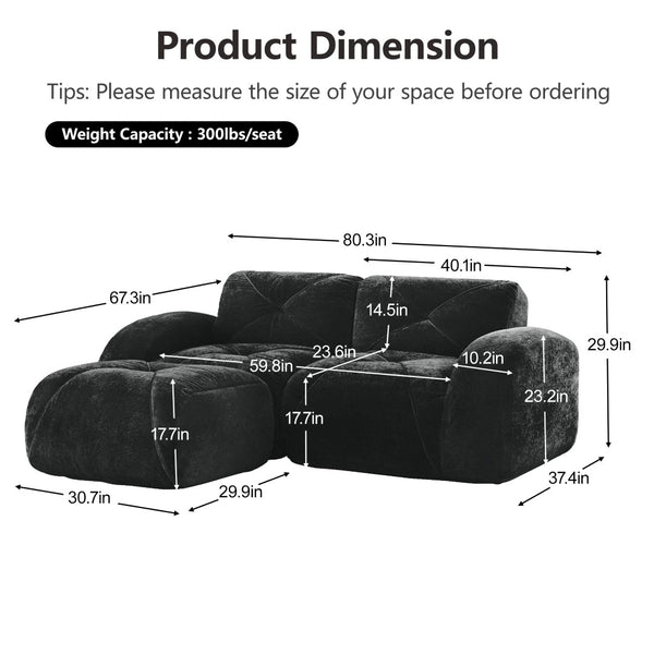 English Elm L-shaped Velvet Sectional Sofa Tufted Modular Design with High Density Foam Boneless Build Black W714S01595