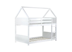 English Elm Twin Over Twin House Bunk Bed With Guardrails, Ladder & Cozy Floor Bed - White Rubberwood Design W504P227938-GIGA