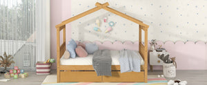 English Elm Twin House Bed Solid Pine Kids Cottage Frame with Storage Drawers Imaginative Room N708P309247M