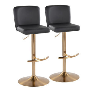 English Elm Henry Adjustable Barstool Set Of 2 - Modern Gold Metal & Black Faux Leather With Swivel Comfort B202S00939