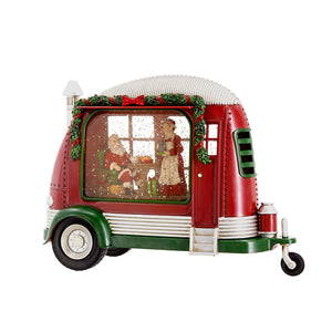 English Elm 11.3x4.4x8"H Christmas Lighted Camper Water Globe with Mr & Mrs Santa, Spinning Snow, LED Glow, Tabletop Decor W2078P254693