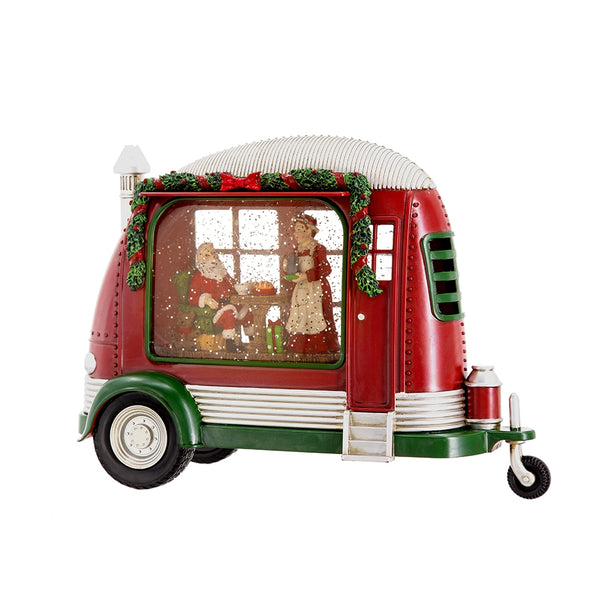 English Elm 11.3x4.4x8"H Christmas Lighted Camper Water Globe with Mr & Mrs Santa, Spinning Snow, LED Glow, Tabletop Decor W2078P254693