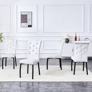 English Elm A Set of 2 Crystal Button Faux Leather Dining Chairs with Embossed Croc Texture White+Black W3226P344024