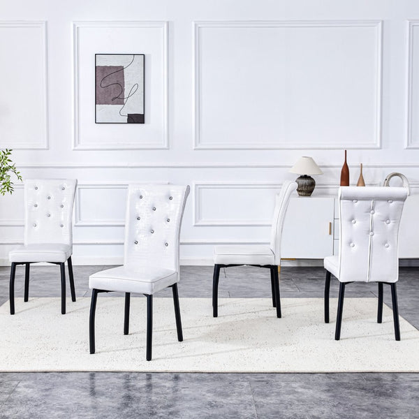 English Elm A Set of 2 Crystal Button Faux Leather Dining Chairs with Embossed Croc Texture White+Black W3226P344024