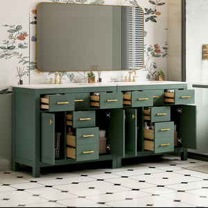 English Elm 72'' Modern Bathroom Vanity Set With Ceramic Sink, Ample Storage, Solid Wood Frame & Green Finish N710SS00011F