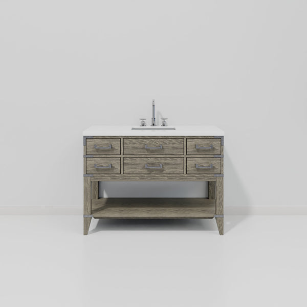 English Elm Grey Oak Single Bath Vanity 48" W X 22" D With White Quartz Top & Chrome Faucet For Modern Elegance B2731P260235