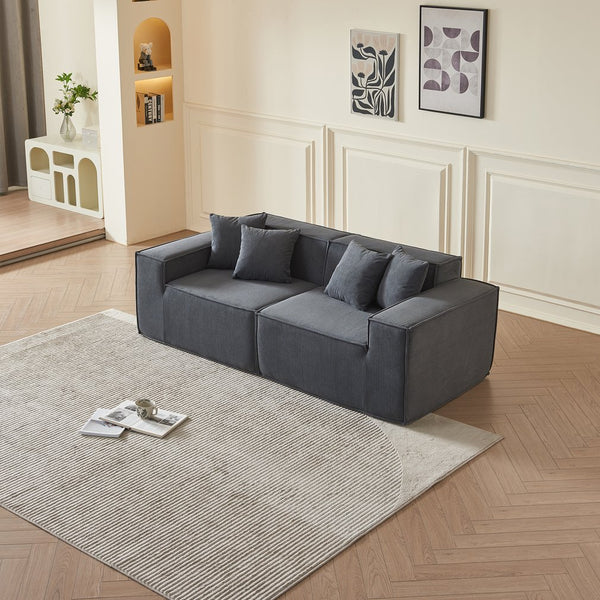 English Elm Versatile Modular Loveseat Sofa with Deep-Seated Foam Comfort, Corduroy Upholstery, Compact Sectional for Apartments Gray W1765S00112