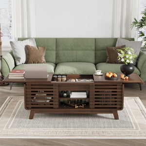 English Elm Coffee Table with Led Lighting Bluetooth Speaker Wireless Charging and Faux Marble Top T3773P419702