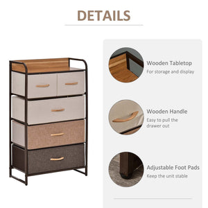 English Elm HOMCOM 5-Drawer Dresser with Foldable Fabric Drawers, Steel Frame & Maple Top — Safe Spacious Storage W2225P229648