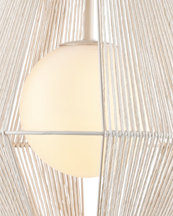 Currey & Company Fraxel Pendant Light - Mid-century Modern Design With Twine & Glass, Adjustable Height, Dimmable Bulb Ivory Kraft Paper Twine ,Glass ,Wrought Iron 9000-1304-currey-company