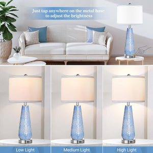 English Elm Modern Ceramic Blue Table Lamps Set of 2 — 27" Touch Control, 3-Way Dimmable with Dual USB Ports W3355P323228
