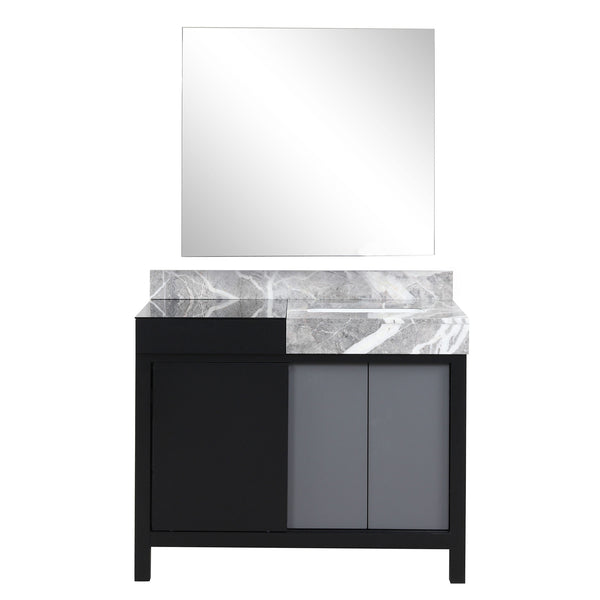 English Elm Black And Grey Bath Vanity With 34" Mirror - Elegant Castle Grey Marble Top & Smart Storage Solutions B2731S00932