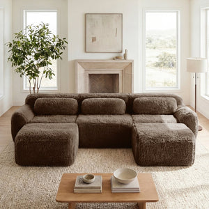 English Elm U-shaped Modular Sectional Sofa Plush Cloud Foam Boneless Build for Home Theater Lounging Chocolate W714S01542