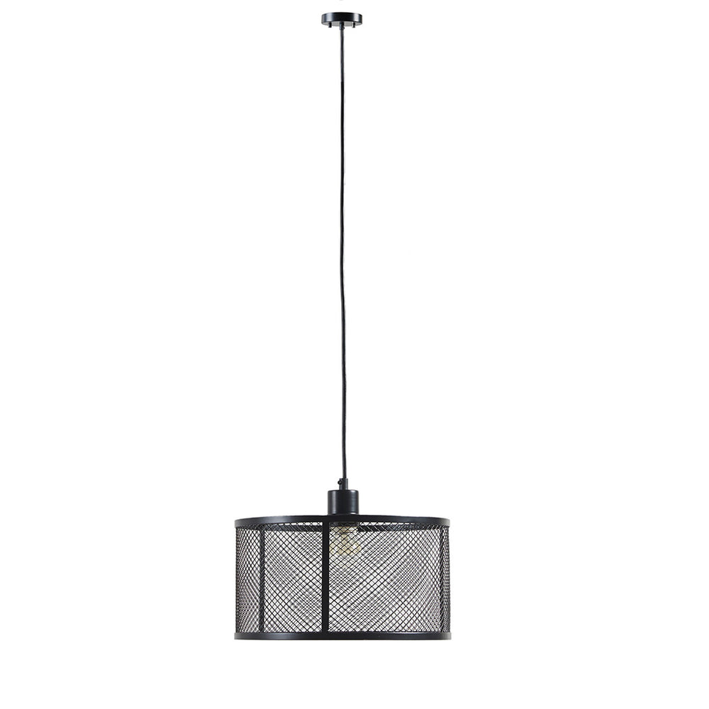 JLA Home INK+IVY - Metal Jaxson Mesh Pendant Light — Matte Black Industrial Caged Drum, Adjustable 76" Hanging Length II151-0115