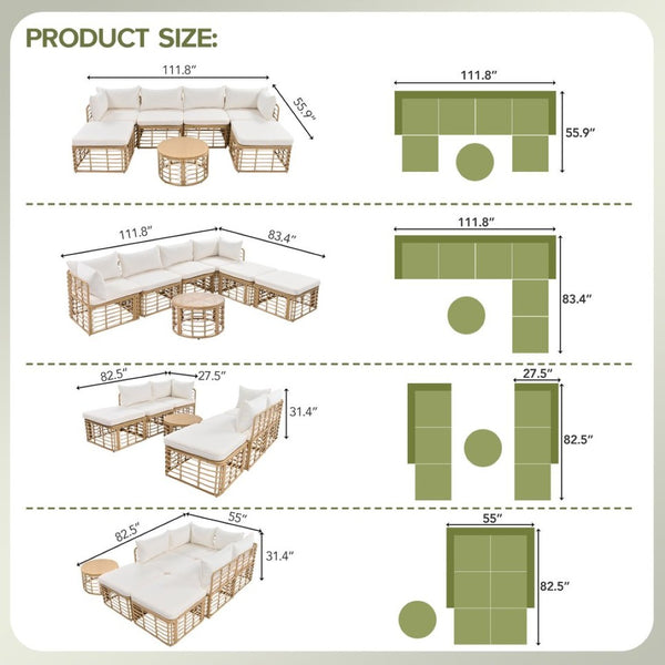 English Elm Go Modular Outdoor Sectional Set Pe Rattan Patio Sofa with Round Coffee Table FG201233AAA