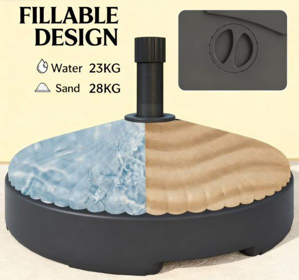 English Elm Resin Concrete Patio Umbrella Base with Locking Wheels Woven Texture Matte Finish T3971P425841