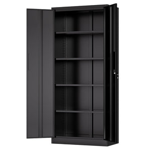 English Elm 72"h Steel Locking Storage Cabinet 4 Adjustable Shelves Powder Coated Garage Office W2735P457281