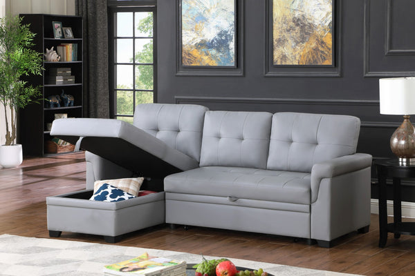 English Elm Jardin Vegan Leather Sleeper Sectional with Reversible Chaise and Hidden Storage B2749S00209