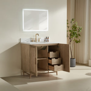 English Elm Fully Assembled 36'' Light Coffee Single Sink Bathroom Vanity With Solid Wood & Engineered Top W1826P343430