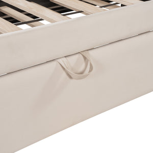 English Elm Full L-Shaped Upholstered Daybed with Twin Pop-Up Trundle, Vertical Stripe Design, Cozy Lounge Style (98) Beige SF000191AAA