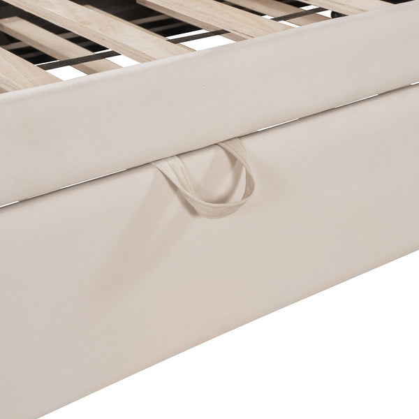 English Elm Full L-Shaped Upholstered Daybed with Twin Pop-Up Trundle, Vertical Stripe Design, Cozy Lounge Style (98) Beige SF000191AAA