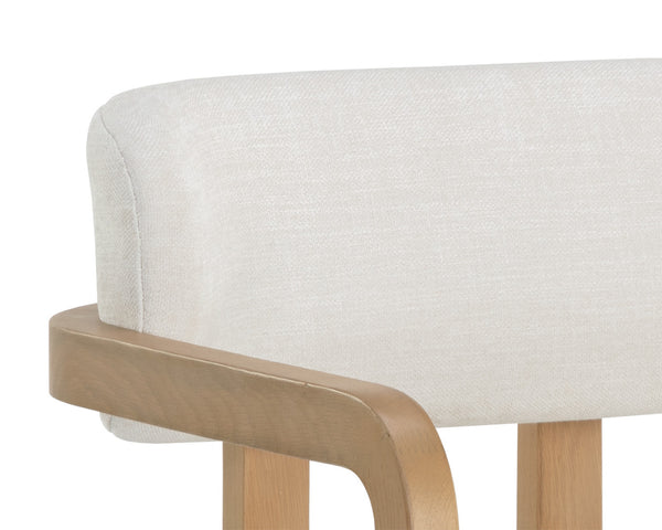 Sunpan Madrone Dining Armchair: Stunning Oak Frame with Luxurious Leather Upholstery for Timeless Elegance Rustic Oak / Heather Ivory Tweed