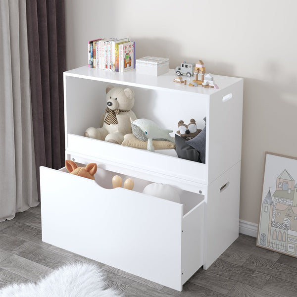 English Elm Open Toy Storage Box for Kids White Wooden Organizer Bin - Open Front Plush & Book Holder, Modern Playroom Solution W808P298013