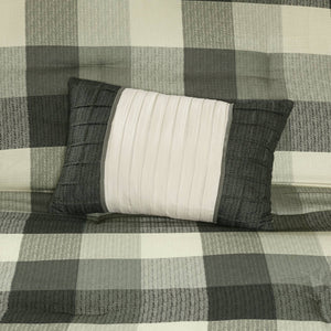 JLA Home Madison Park - 7 Piece Herringbone Comforter Set Buffalo Plaid Bedding Ensemble with Shams Pillows Bed Skirt Cozy Lodge Style MP10-4678