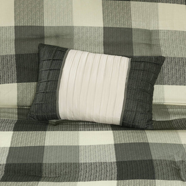 JLA Home Madison Park - 7 Piece Herringbone Comforter Set Buffalo Plaid Bedding Ensemble with Shams Pillows Bed Skirt Cozy Lodge Style MP10-4678