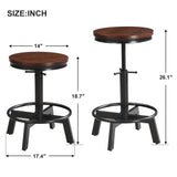 Vintage Metal Adjustable Bar Stools Set of 2 with Footrest for Kitchen Island Dining