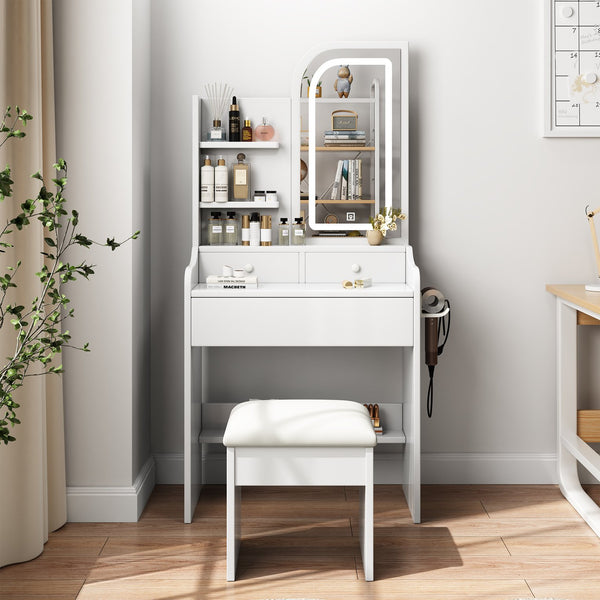 English Elm Fashion Vanity Desk With Lights & Mirror - Elegant Makeup Station With Chair, Hair Dryer Holder, 3 Drawers W509P173273