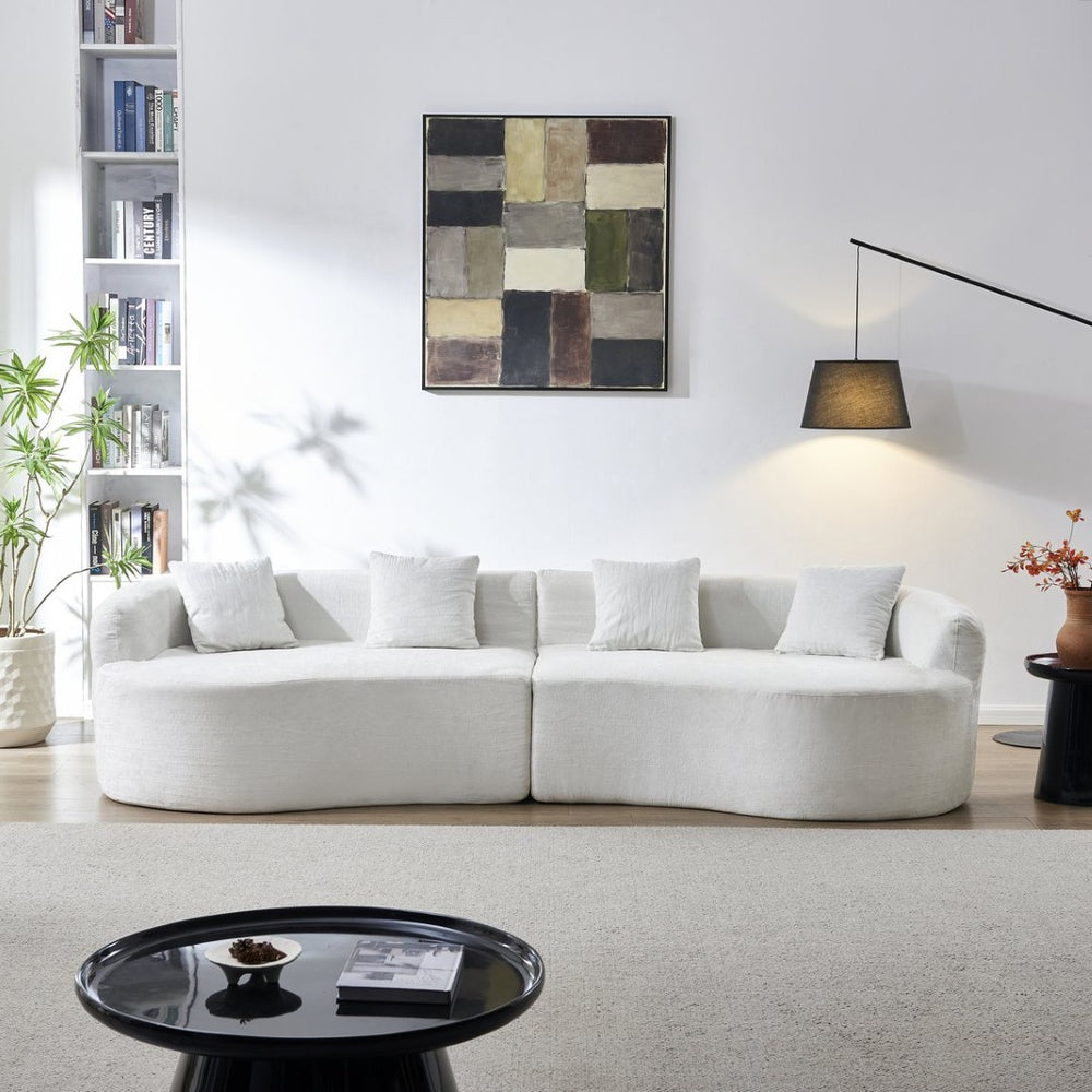 English Elm 111" L Shaped Cloud Sofa Plush Chenille Upholstered High Density Foam Apartment Living Room Beige W1669S00057