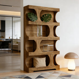 English Elm Practical S-shaped Bookcase Four Tier Mdf Shelving Unit for Living Room or Office T3971P452699