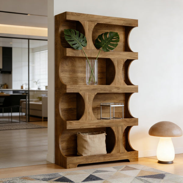 English Elm Practical S-shaped Bookcase Four Tier Mdf Shelving Unit for Living Room or Office T3971P452699