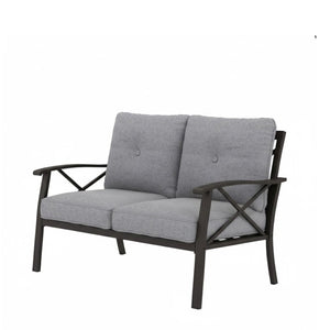 English Elm 8-piece Outdoor Conversation Set 9 Seat Steel Patio Sofa with Thick Cushions Tables Gray B082S00124