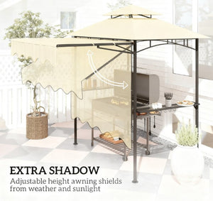 English Elm Ventilated Grill Gazebo with Dual Vented Canopy Side Awning Shelves and Steel Frame T3971P427040