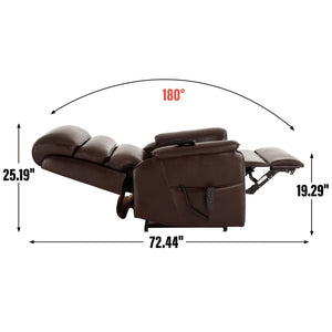 English Elm Dual Motor Power Lift Recliner with Massage Heat and 180 Degree Brown Lounge Chair Brown W1803S00063