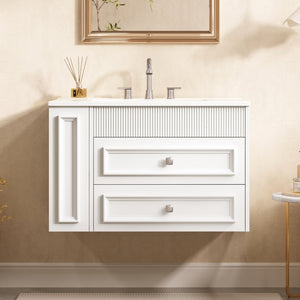 English Elm 30'' Wall Mounted Bathroom Vanity with Ceramic Sink, Floating MDF Cabinet, Soft-Close Drawers & Ample Storage White N710P334915K