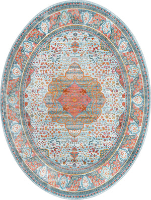 Unique Loom Baracoa Malecon Machine Made Border Rug Light Blue, Orange/Turquoise/Pink/Ivory 7' 10" x 10' 0"