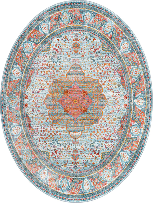 Unique Loom Baracoa Malecon Machine Made Border Rug Light Blue, Orange/Turquoise/Pink/Ivory 7' 10" x 10' 0"