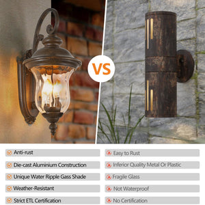 English Elm 22"(H) Vintage Outdoor Wall Lantern - Brown Bronze Aluminum & Clear Glass, Weatherproof 2-E12 Sconce Fixture W1340P209947