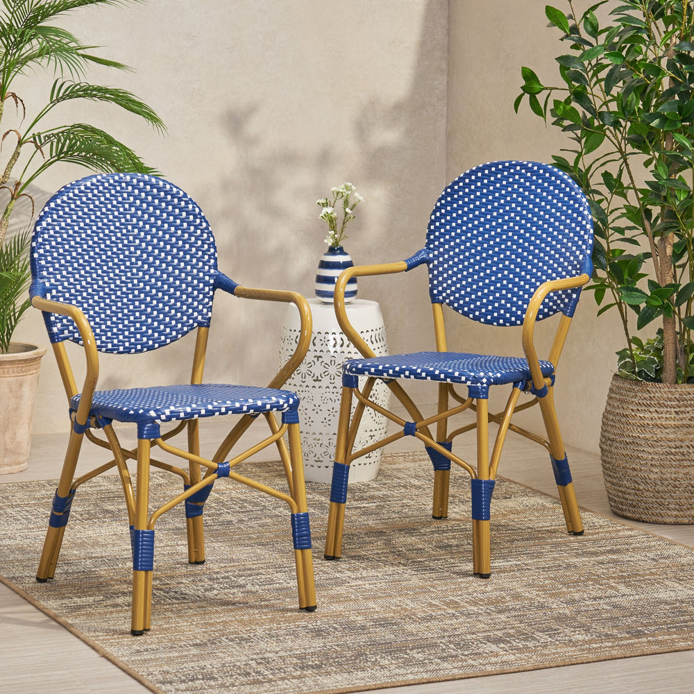 English Elm Christopher Knight Home® - PAUL Teal French Bistro Chair Rattan Outdoor Patio Seating, Sophisticated Café-Style Design, 35.75"L 71419.00DT