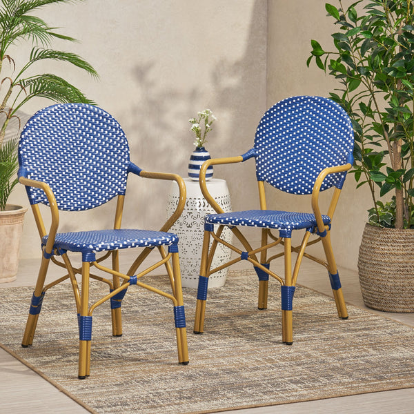 English Elm Christopher Knight Home® - PAUL Teal French Bistro Chair Rattan Outdoor Patio Seating, Sophisticated Café-Style Design, 35.75"L 71419.00DT