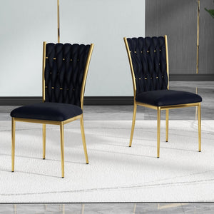 English Elm Modern Velvet Upholstered Dining Chairs Set of 2 with Electroplated Legs for Kitchen Black W210P301579