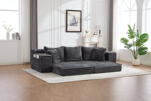 English Elm Oversized Corduroy Cloud Couch Convertible Sleeper Sofa with Memory Foam Seating Dark Gray W395S00117