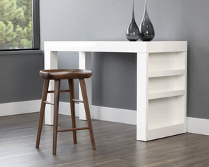 Sunpan Dominic Counter Stool - Solid Oak Craftsmanship with Sculpted Seat for Elegant Modern Spaces Walnut