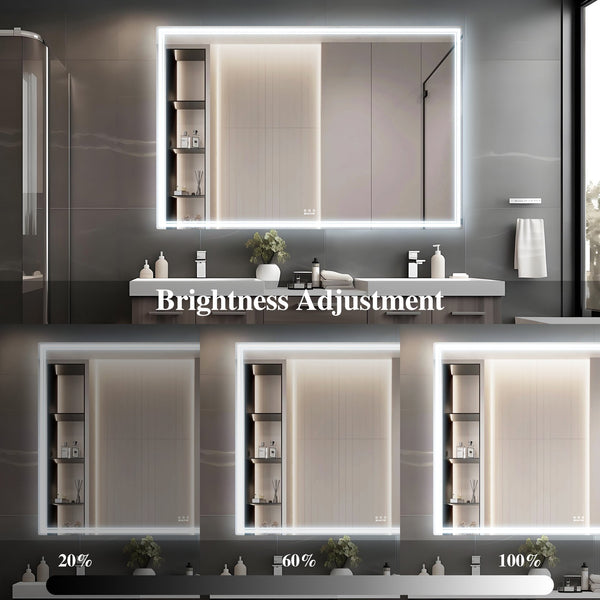 English Elm 60x40 LED Bathroom Mirror with Aluminum Frame, IP44 Waterproof, 3-Mode Touch Dimmer, Plug or Hardwire W708P235376
