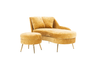 English Elm 58'' Chenille Chaise Lounge with Footstool Pocket Spring Comfort for Bedroom Living Room Yellow W2363S00091