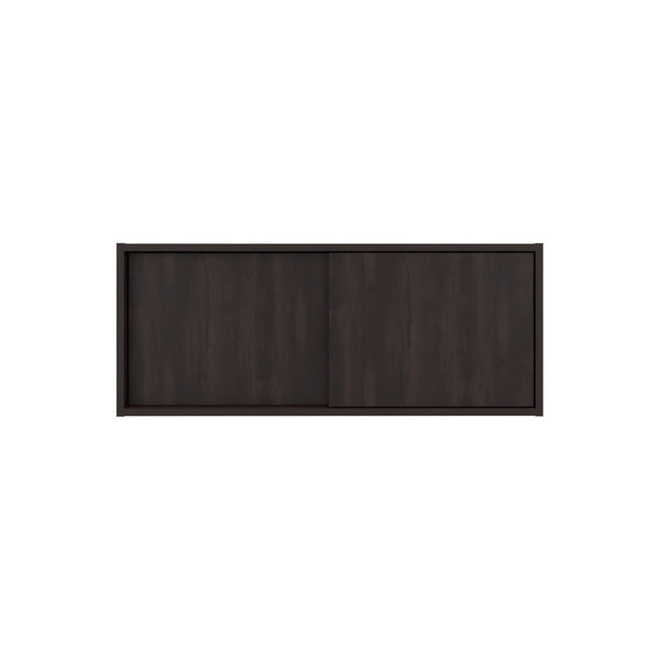 English Elm Stained Walnut Floating Wall Cabinet with Sliding Door and Open Display Shelves B062P476872