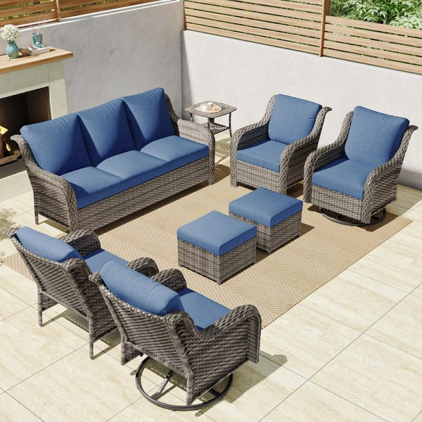 English Elm Jb Nine Piece Outdoor Patio Set Pe Wicker Modular Sofa Swivel Chairs and Side Tables W5382S00013